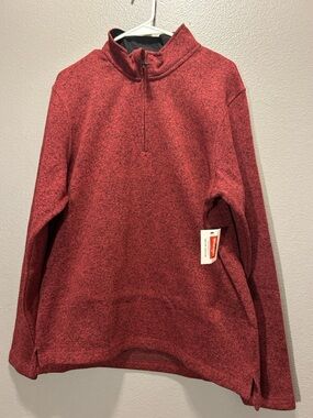 Wrangler Authentics Men's Sweater Fleece Quarter-Zip Pullover Red Heather Size M